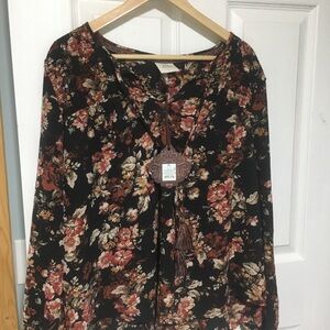 Knox Rose Floral Black and Brown Blouse